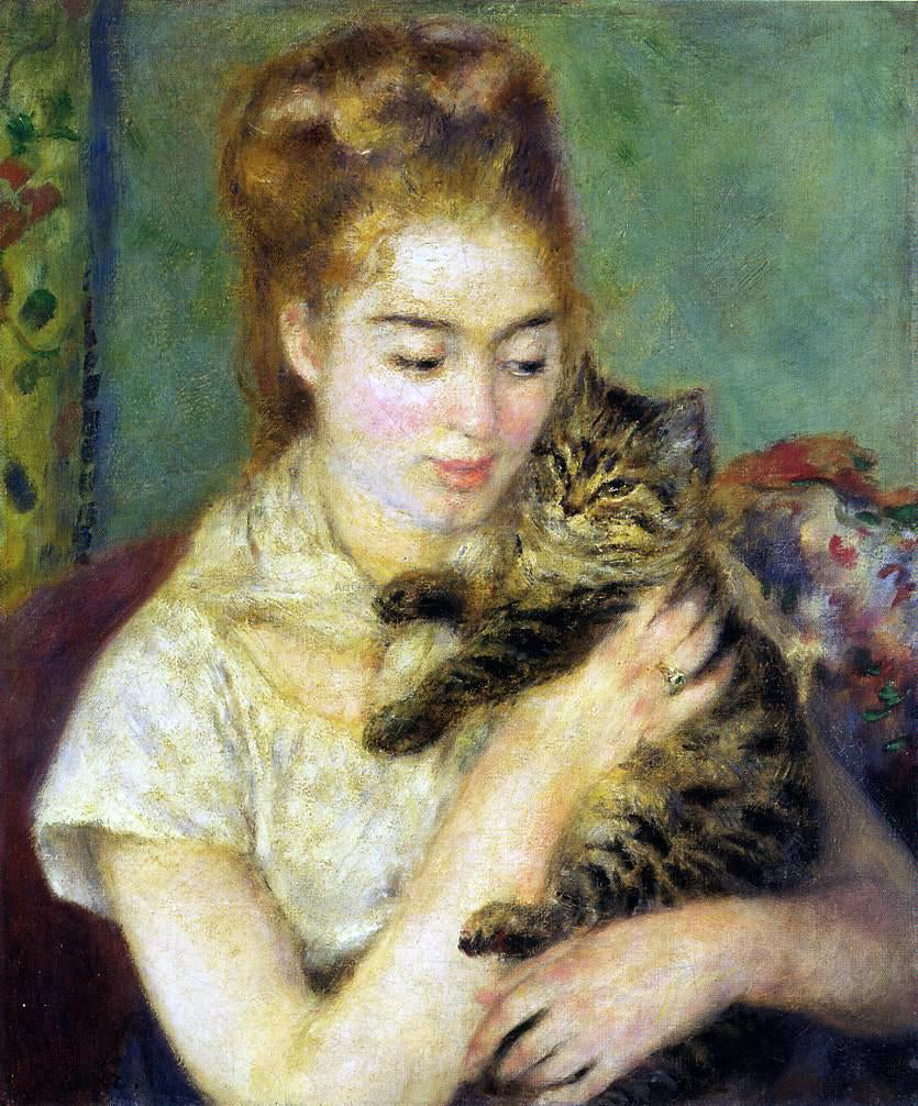 Pierre Auguste Renoir Woman with a Cat - Hand Painted Oil Painting