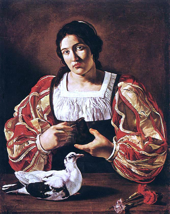 Cecco Del caravaggio Woman with a Dove - Hand Painted Oil Painting