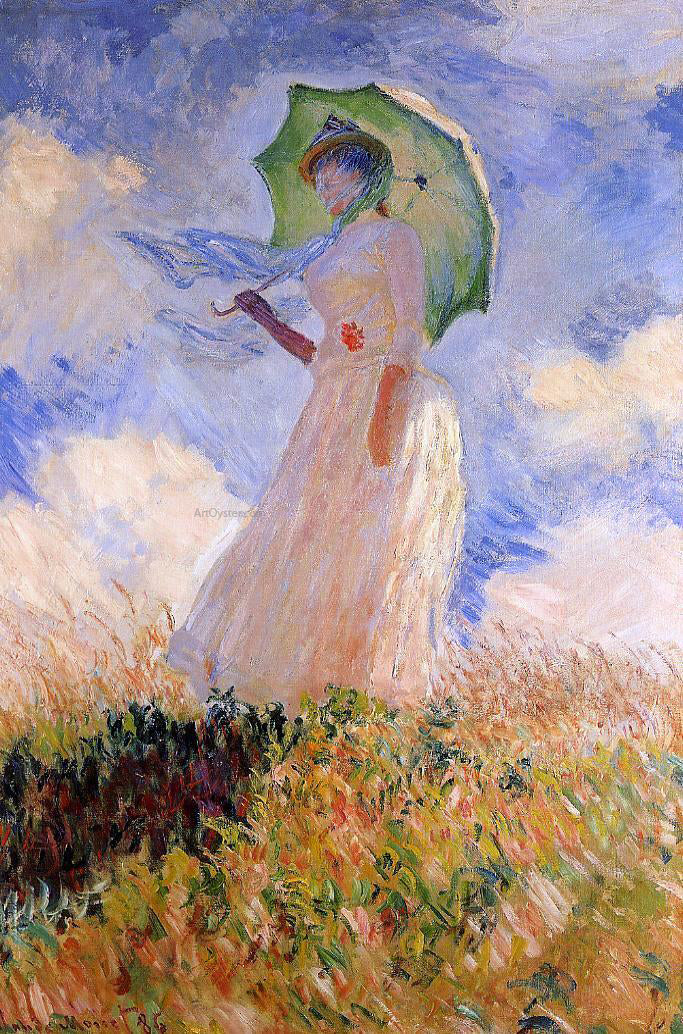 Claude Oscar Monet A Woman with a Parasol (also known as Study of a Figure Outdoors (Facing Left)) - Hand Painted Oil Painting