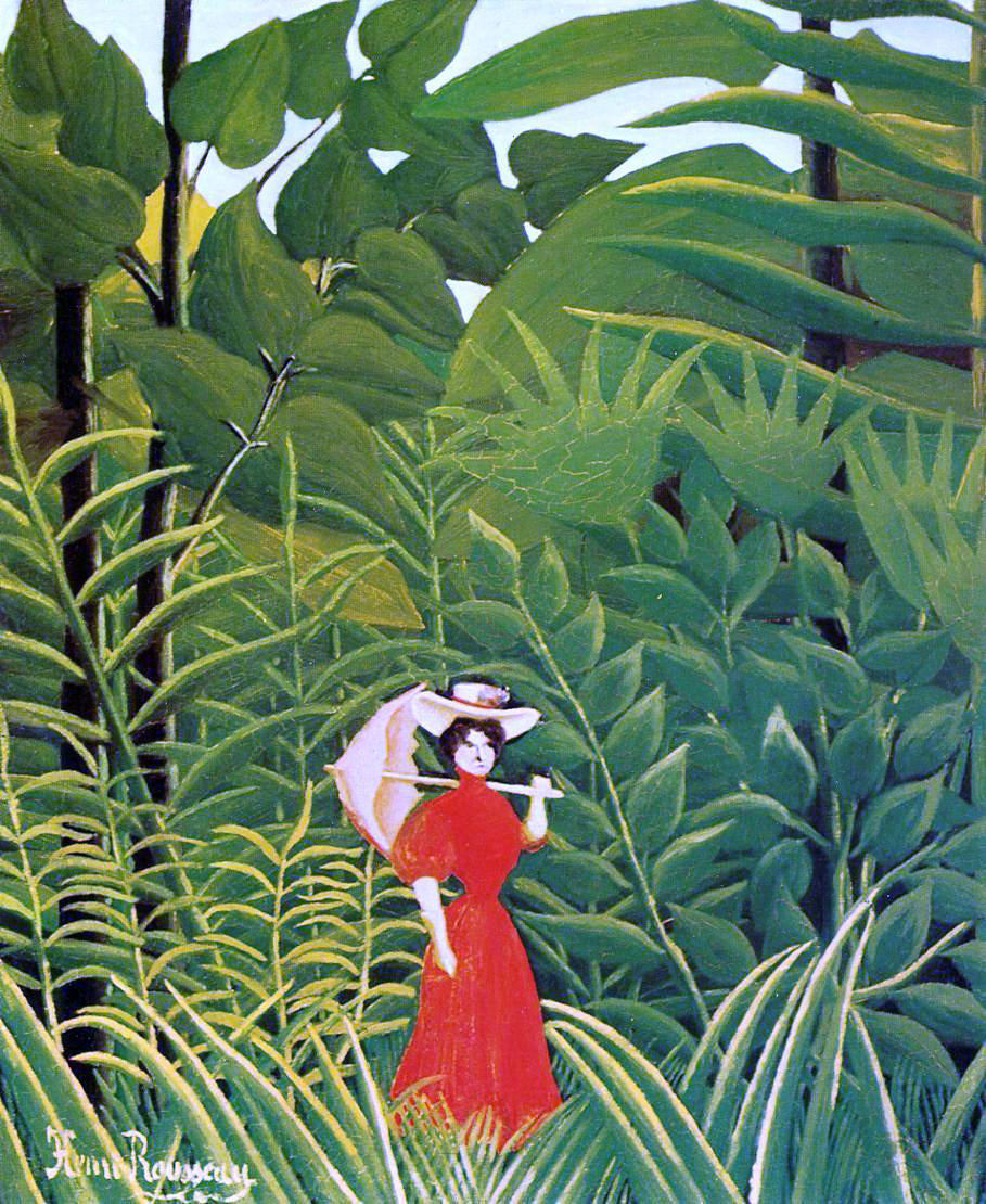 Henri Rousseau Woman with an Umbrella in an Exotic Forest - Hand Painted Oil Painting