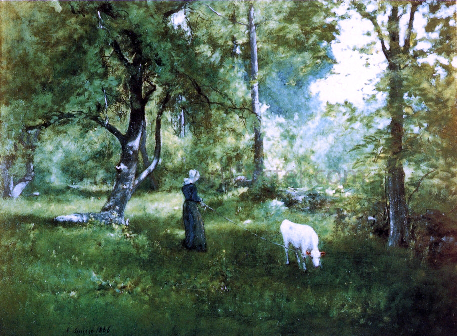 George Inness Woman with Calf - Hand Painted Oil Painting