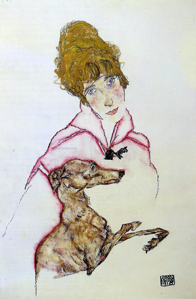 Egon Schiele Woman with Greyhound (also known as Edith Schiele) - Hand Painted Oil Painting