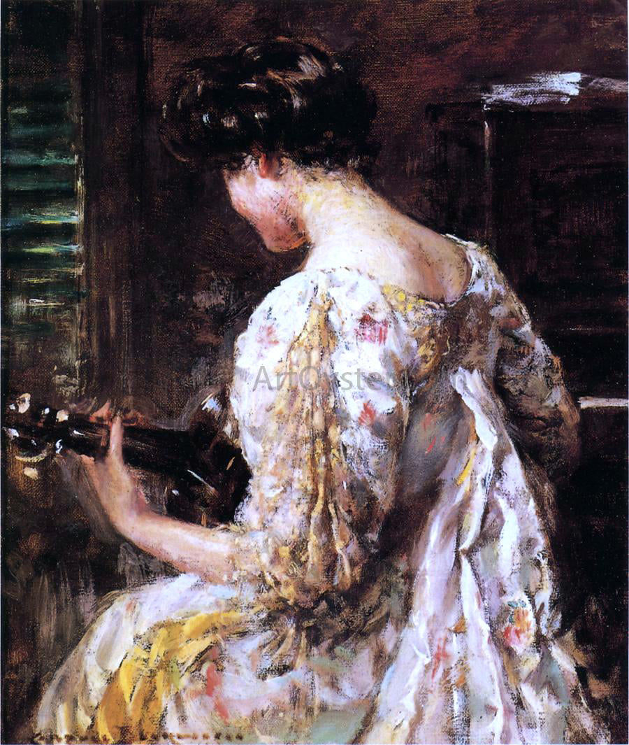  James Carroll Beckwith Woman with Guitar - Hand Painted Oil Painting