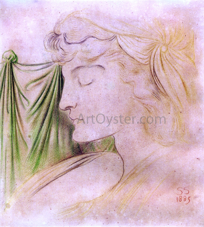 Simeon Solomon Woman's Head in Profile with Drapery - Hand Painted Oil Painting