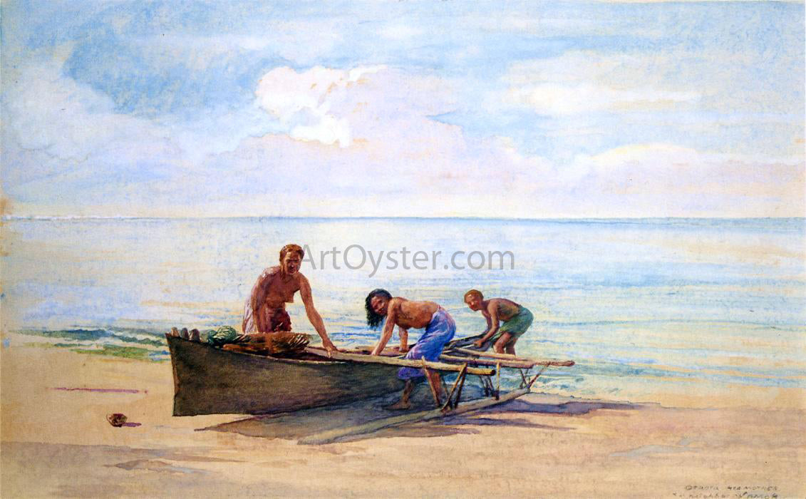 John La Farge Women Drawing up a Canoe, Vaiala in Samoa, Otaota, Her Mother and a Neighbor - Hand Painted Oil Painting