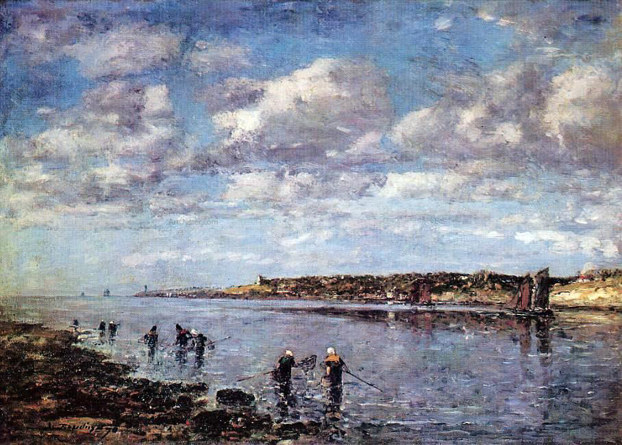 Eugene-Louis Boudin Women Fishing for Shrimp at Kerhor - Hand Painted Oil Painting