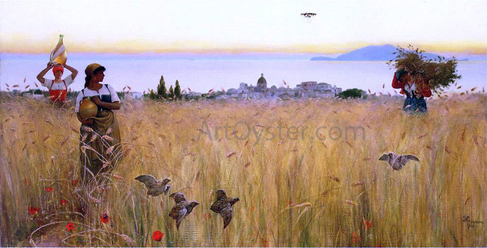Charles Caryl Coleman Women in the Wheat Fields, Anacapri - Hand Painted Oil Painting