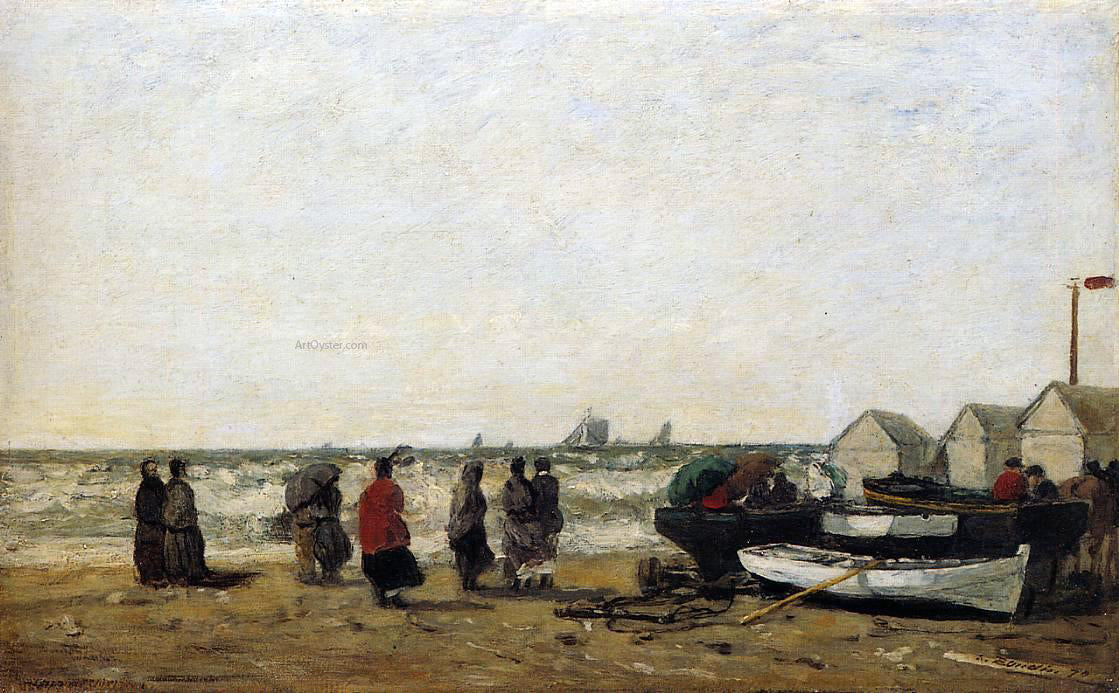 Eugene-Louis Boudin Women on the Beach, Rough Seas - Hand Painted Oil Painting