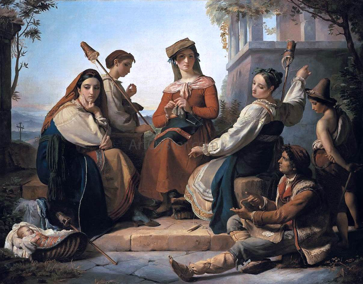 Francois-Joseph Navez Women Spinning in Fondi - Hand Painted Oil Painting