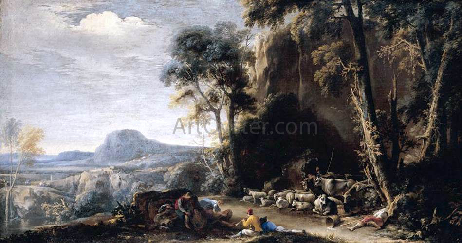 Salvator Rosa Wooded Landscape - Hand Painted Oil Painting