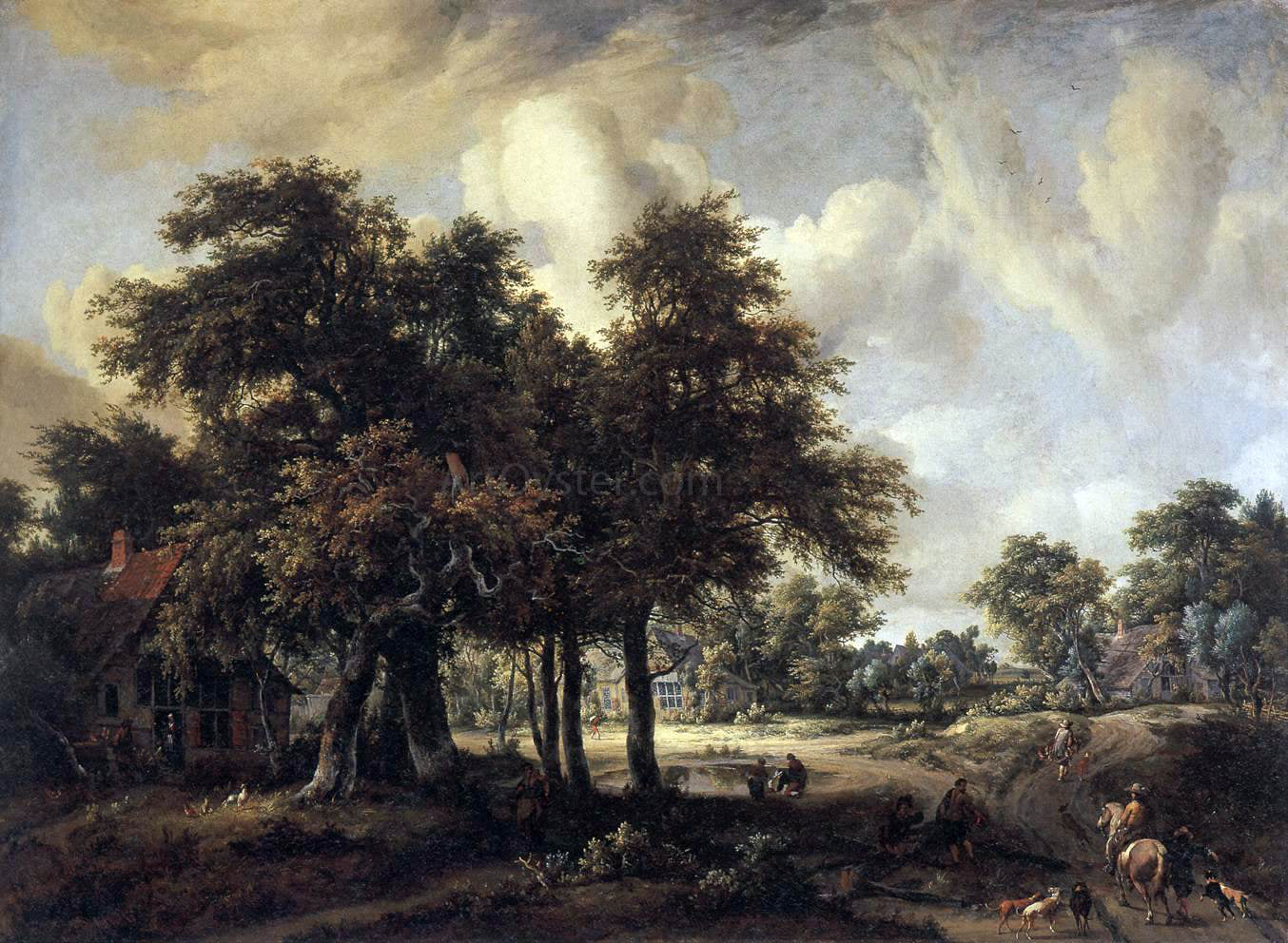 Meyndert Hobbema Wooded Landscape with Cottages - Hand Painted Oil Painting