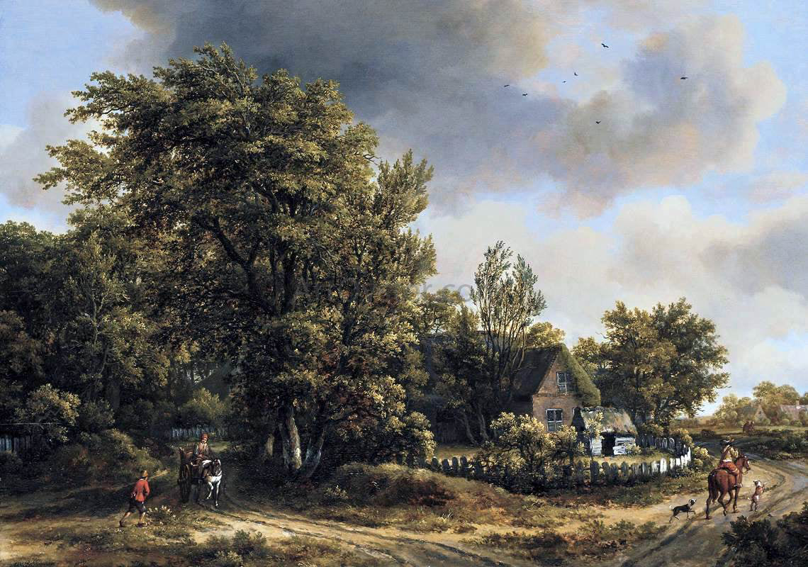 Meyndert Hobbema Wooded Landscape with Travellers - Hand Painted Oil Painting