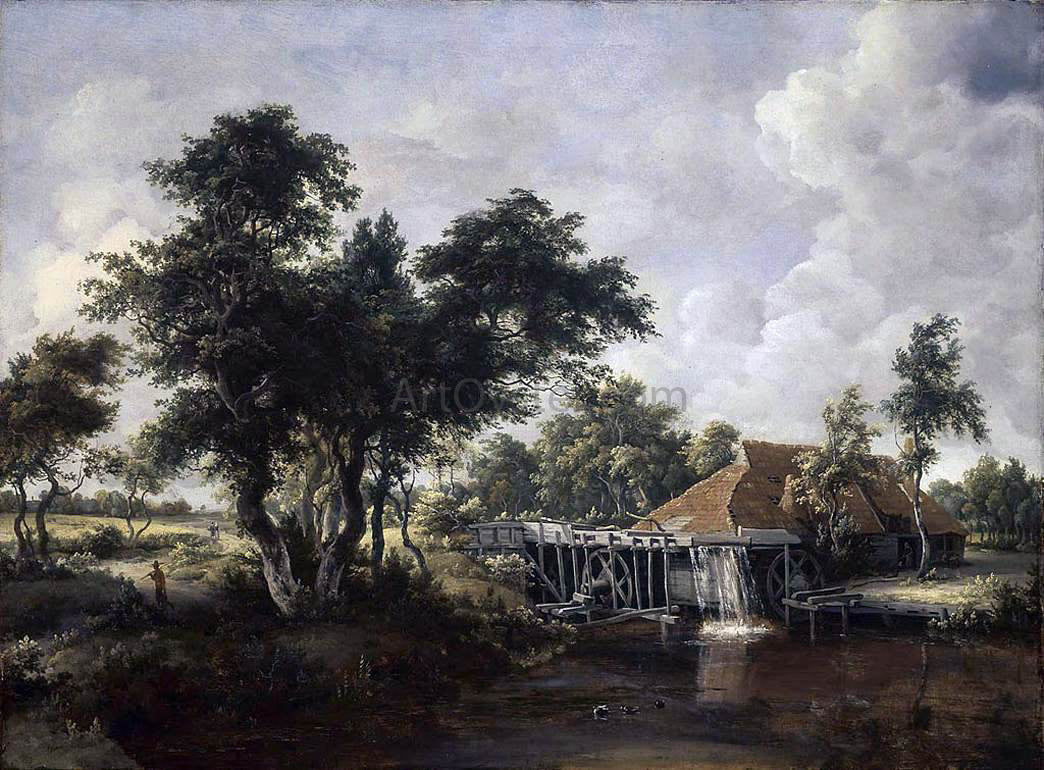 Meyndert Hobbema Wooded Landscape with Water Mill - Hand Painted Oil Painting