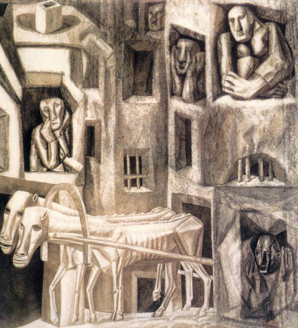 Pavel Filonov Workers - Hand Painted Oil Painting