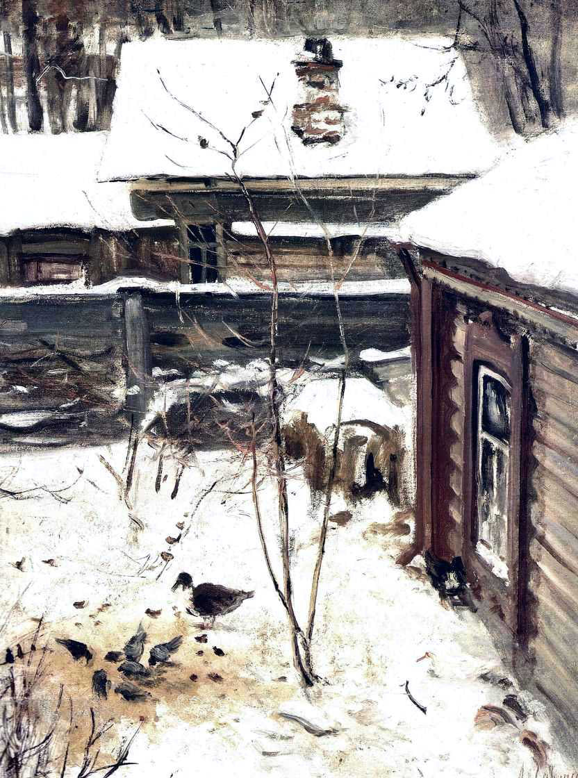  Alexei Kondratevich Savrasov A Yard, Winter - Hand Painted Oil Painting