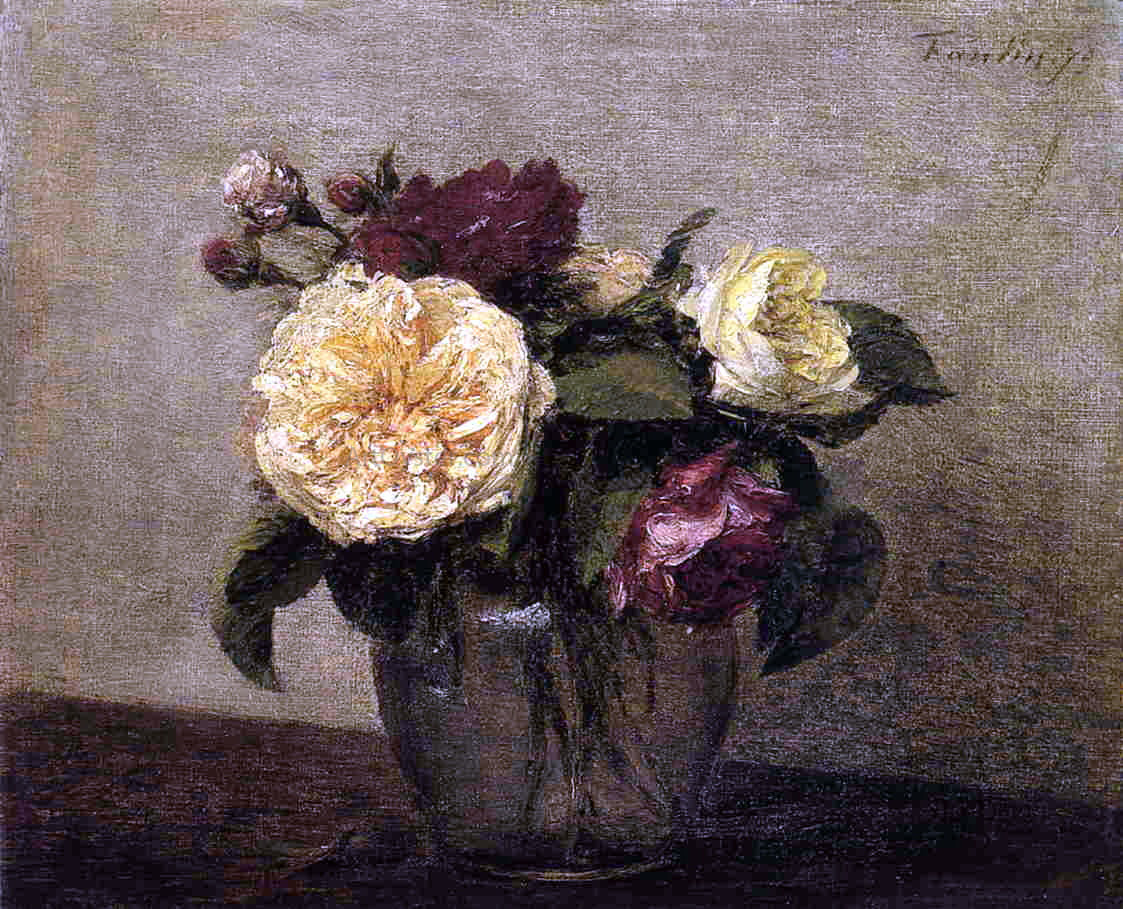 Henri Fantin-Latour Yellow and Red Roses - Hand Painted Oil Painting