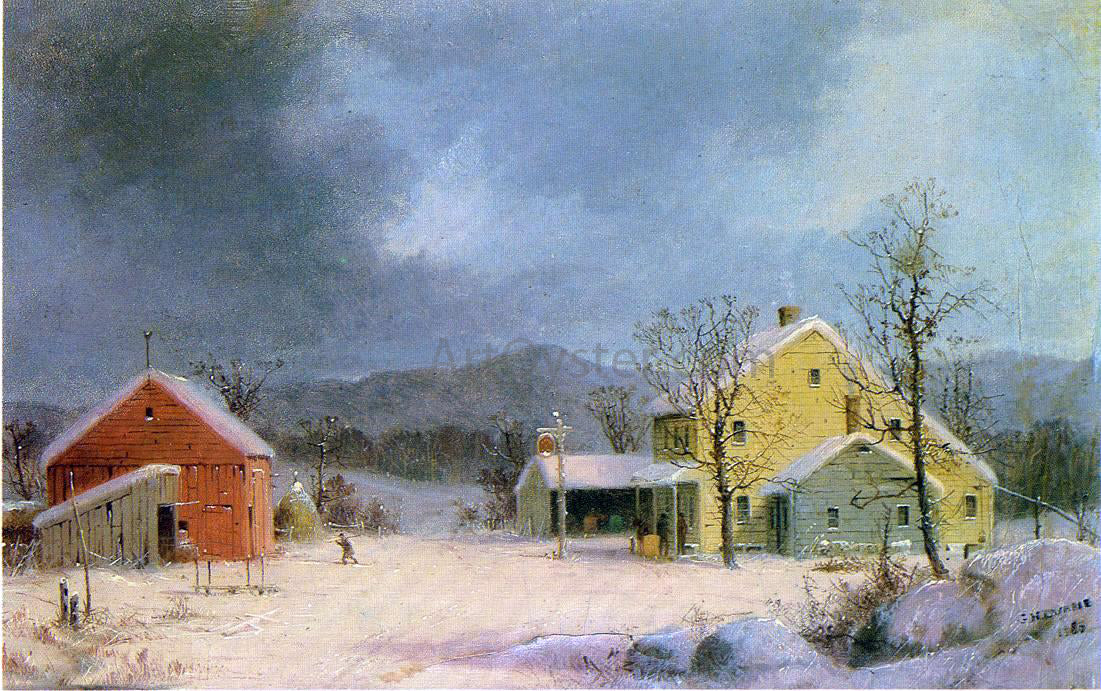 George Henry Durrie Yellow Farmhouse in Winter - Hand Painted Oil Painting