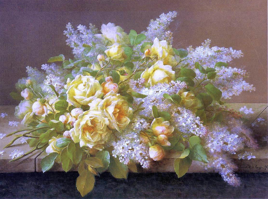 Raoul Paul Maucherat De Longpre Yellow Roses and Lilacs - Hand Painted Oil Painting
