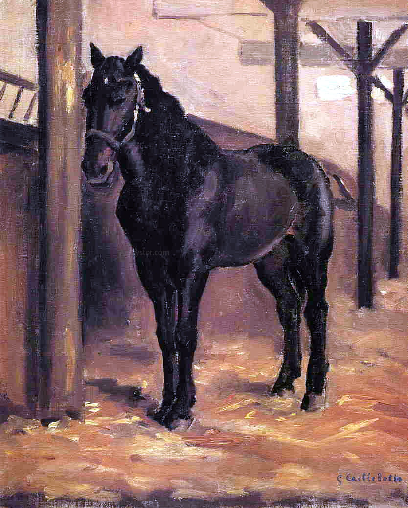 Gustave Caillebotte Yerres, Dark Bay Horse in the Stable - Hand Painted Oil Painting