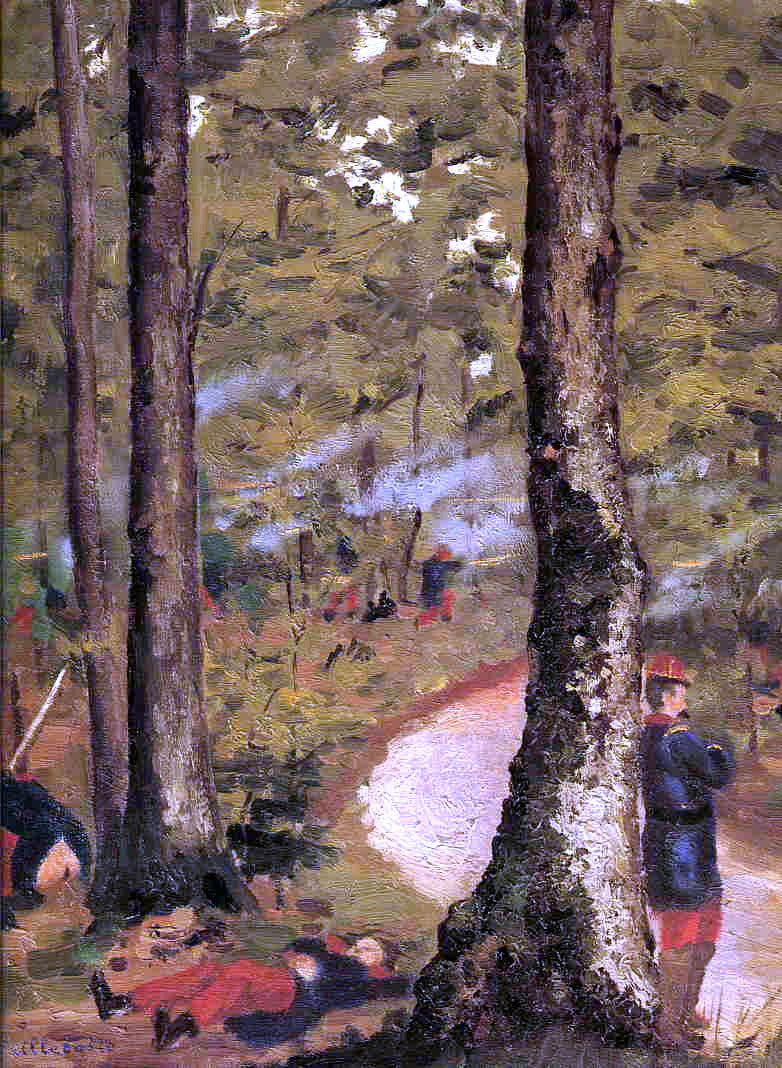 Gustave Caillebotte Yerres, Soldiers in the Woods - Hand Painted Oil Painting