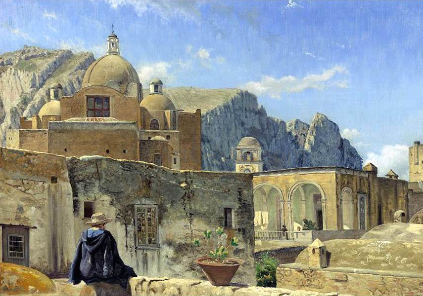 Vilhelm Kyhn A Young Boy Seated on a Wall Overlooking Capri - Hand Painted Oil Painting