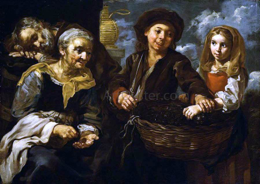 Bernhard Keil Young Boy Selling Vegetables - Hand Painted Oil Painting