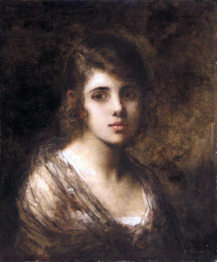 Alexei Alexeievich Harlamoff Young Brunette - Hand Painted Oil Painting