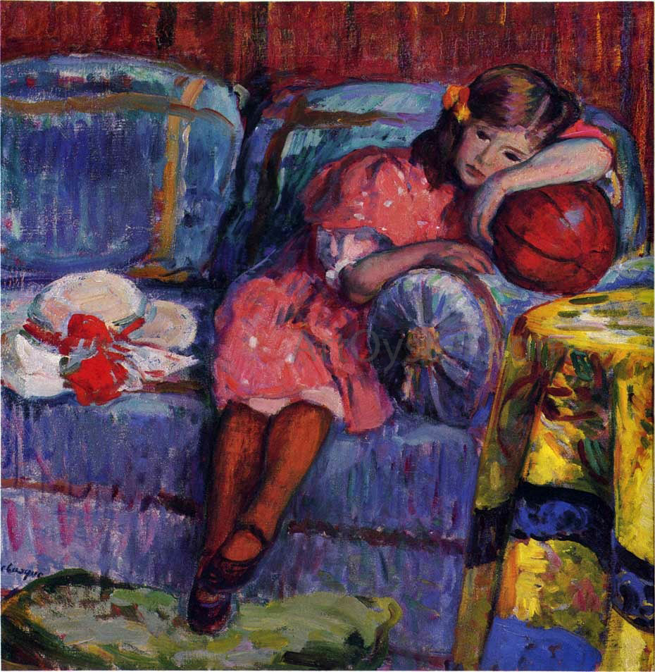 Henri Lebasque A Young Girl and the Red Balloon - Hand Painted Oil Painting