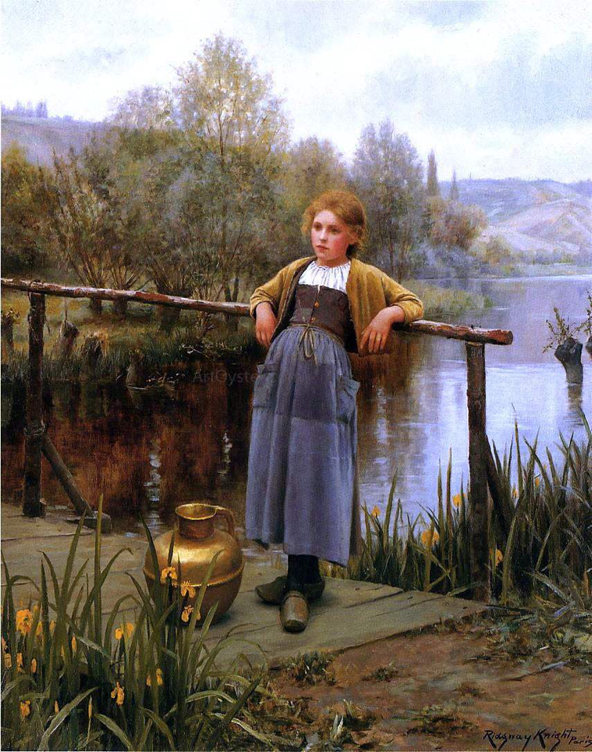 Daniel Ridgway Knight Young Girl by a Stream - Hand Painted Oil Painting