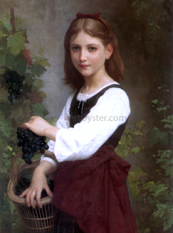  Elizabeth Gardner Bouguereau Young Girl Holding a Basket of Grapes - Hand Painted Oil Painting