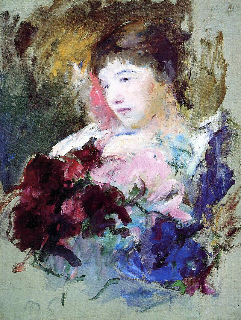 Mary Cassatt Young Girl Holding a Loose Bouquet - Hand Painted Oil Painting