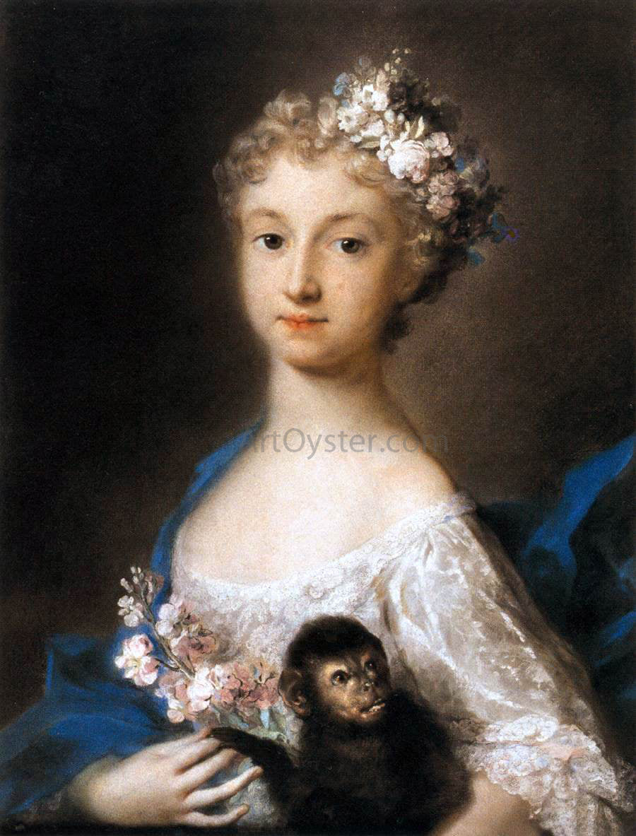 Rosalba Carriera Young Girl Holding a Monkey - Hand Painted Oil Painting
