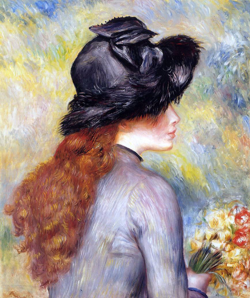 Pierre Auguste Renoir Young Girl Holding at Bouquet of Tulips - Hand Painted Oil Painting