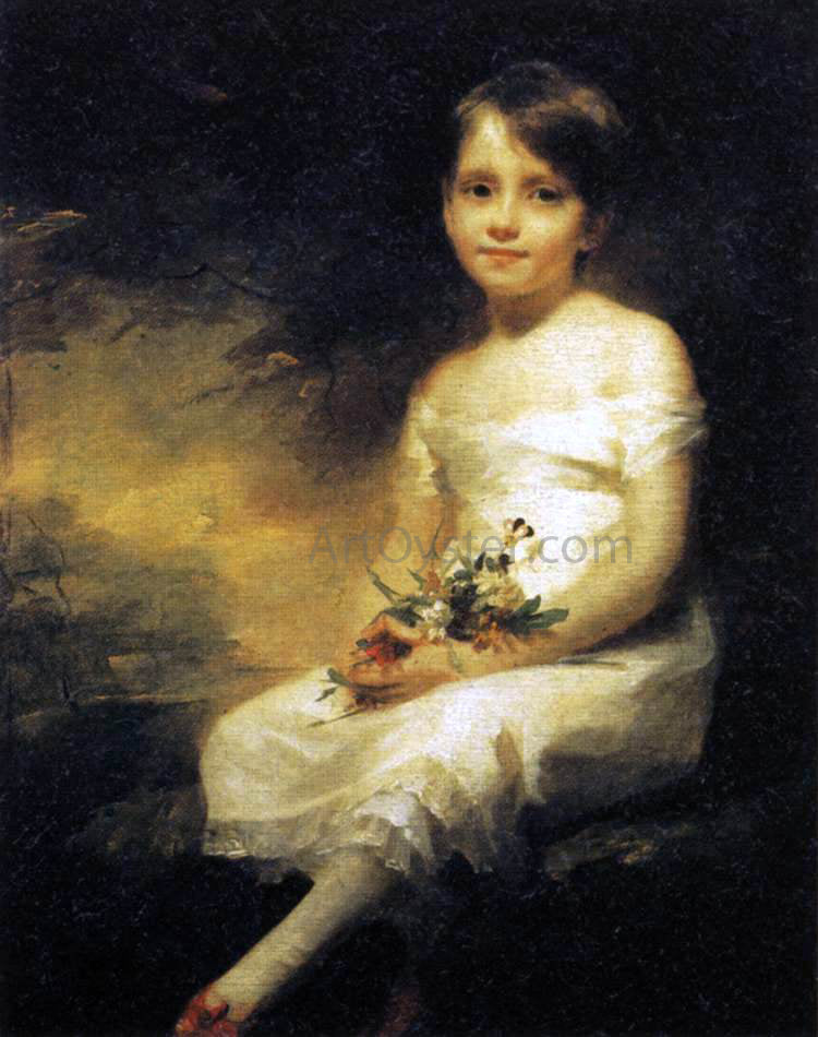 Sir Henry Raeburn Young Girl Holding Flowers - Hand Painted Oil Painting
