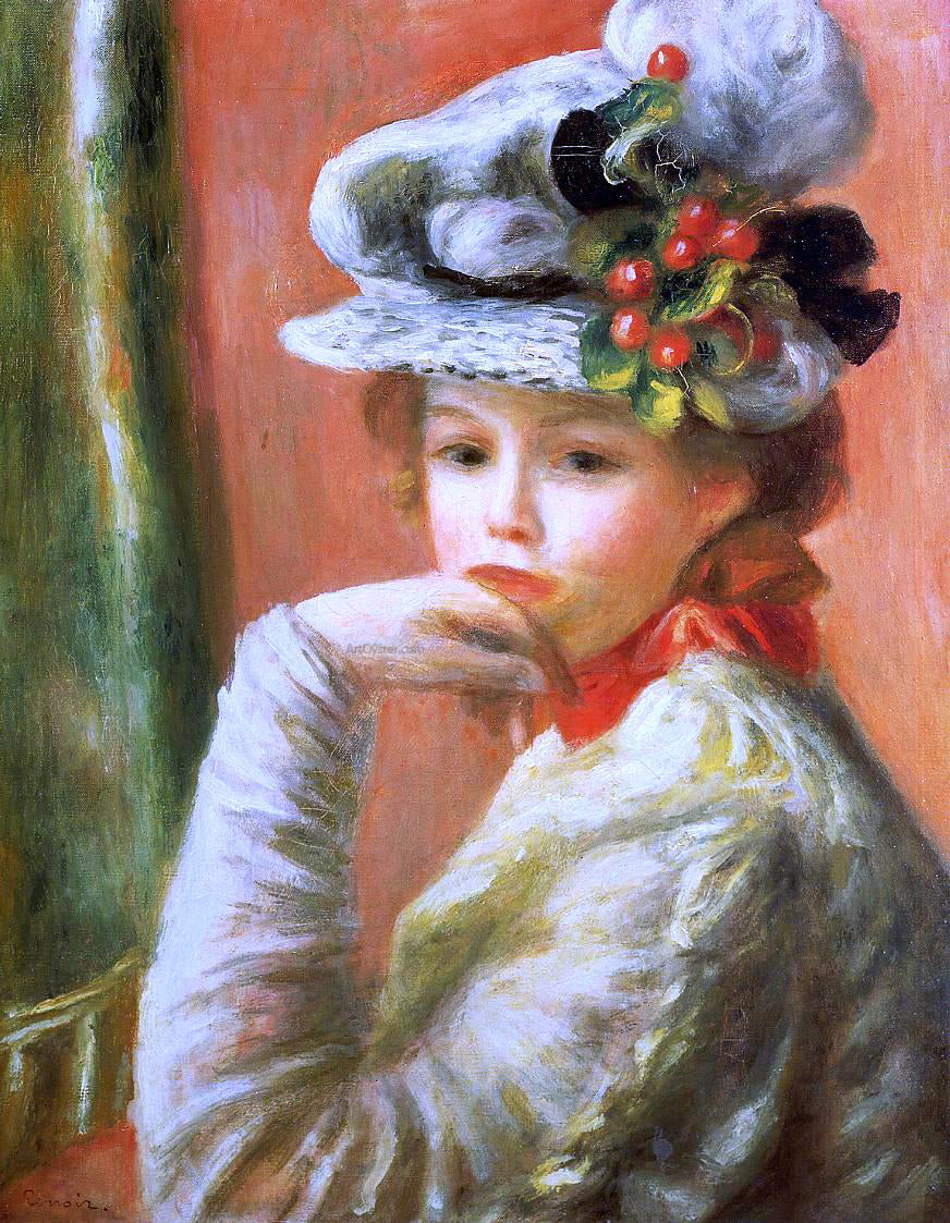 Pierre Auguste Renoir Young Girl in a White Hat - Hand Painted Oil Painting