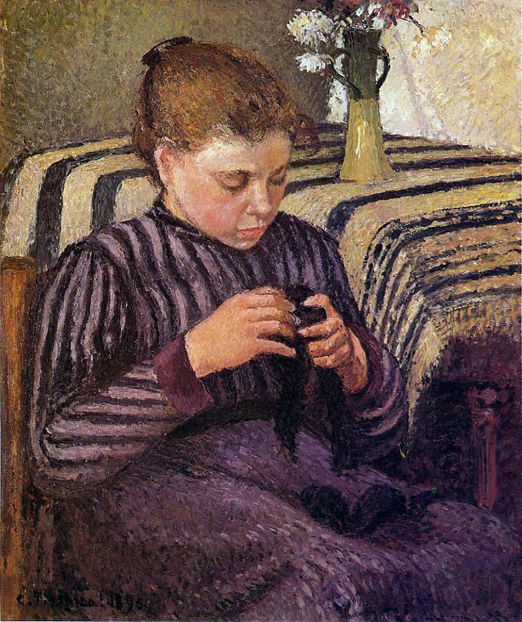 Camille Pissarro Young Girl Mending Her Stockings - Hand Painted Oil Painting