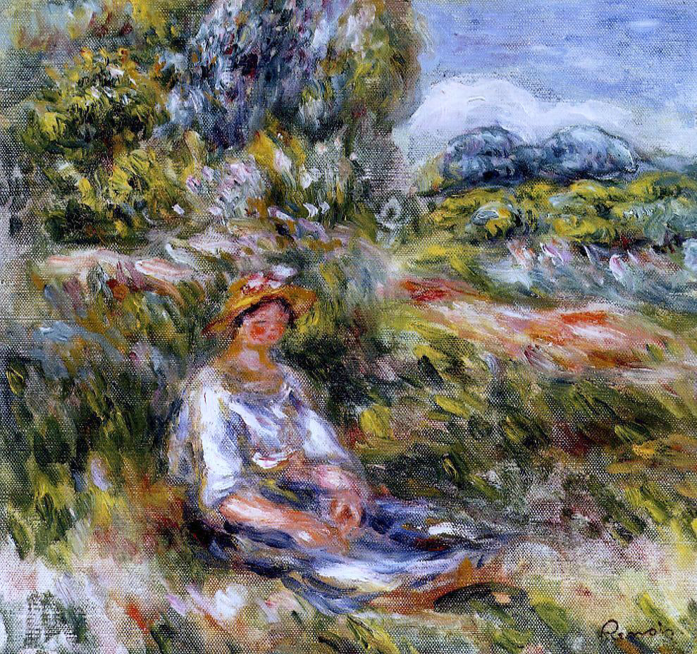 Pierre Auguste Renoir Young Girl Seated in a Meadow - Hand Painted Oil Painting