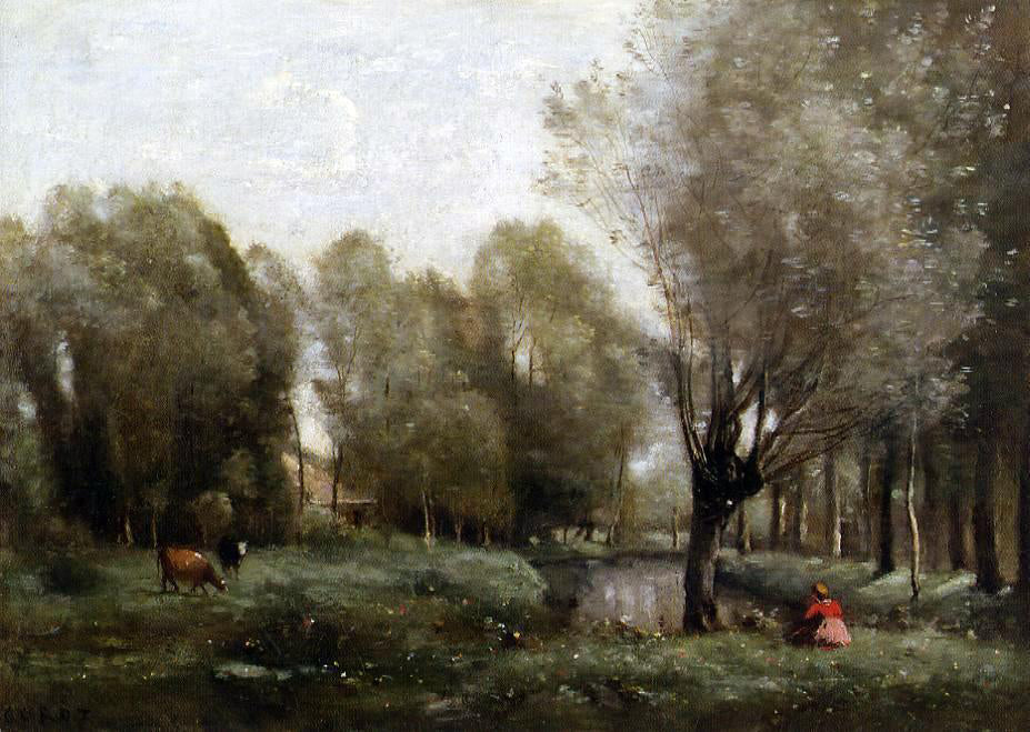 Jean-Baptiste-Camille Corot Young Girl Seated in a Meadow - Hand Painted Oil Painting