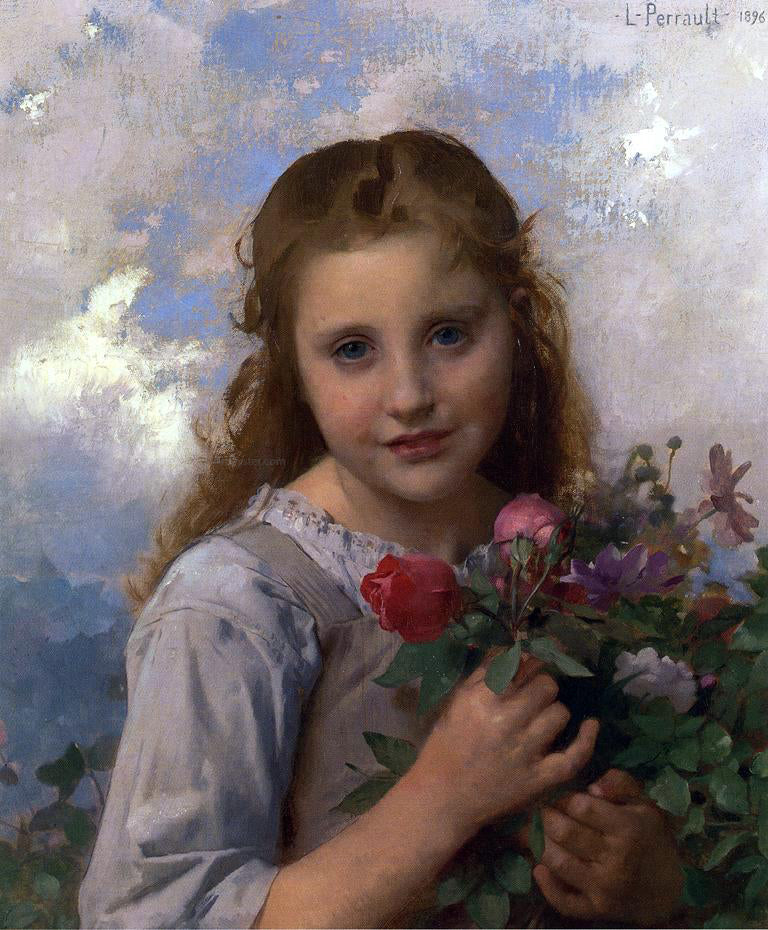 Leon Bazile Perrault A Young Girl with a Bouquet of Flowers - Hand Painted Oil Painting