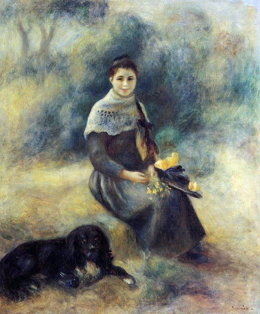 Pierre Auguste Renoir Young Girl with a Dog - Hand Painted Oil Painting