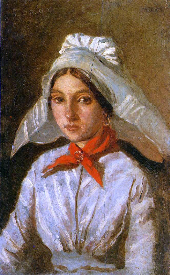 Jean-Baptiste-Camille Corot Young Girl with a Large Cap on Her Head - Hand Painted Oil Painting