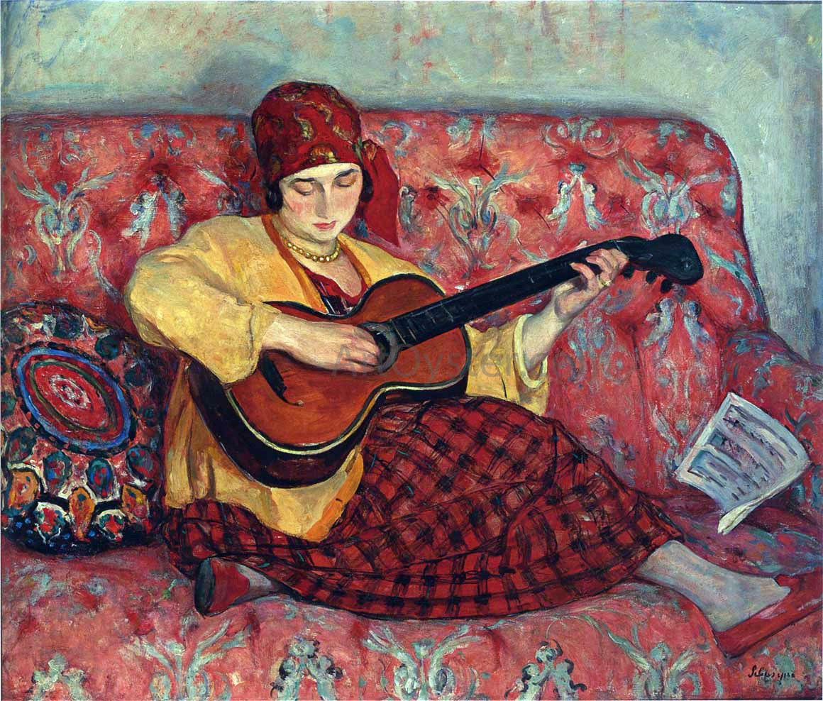 Henri Lebasque A Young Girl with Guitar - Hand Painted Oil Painting
