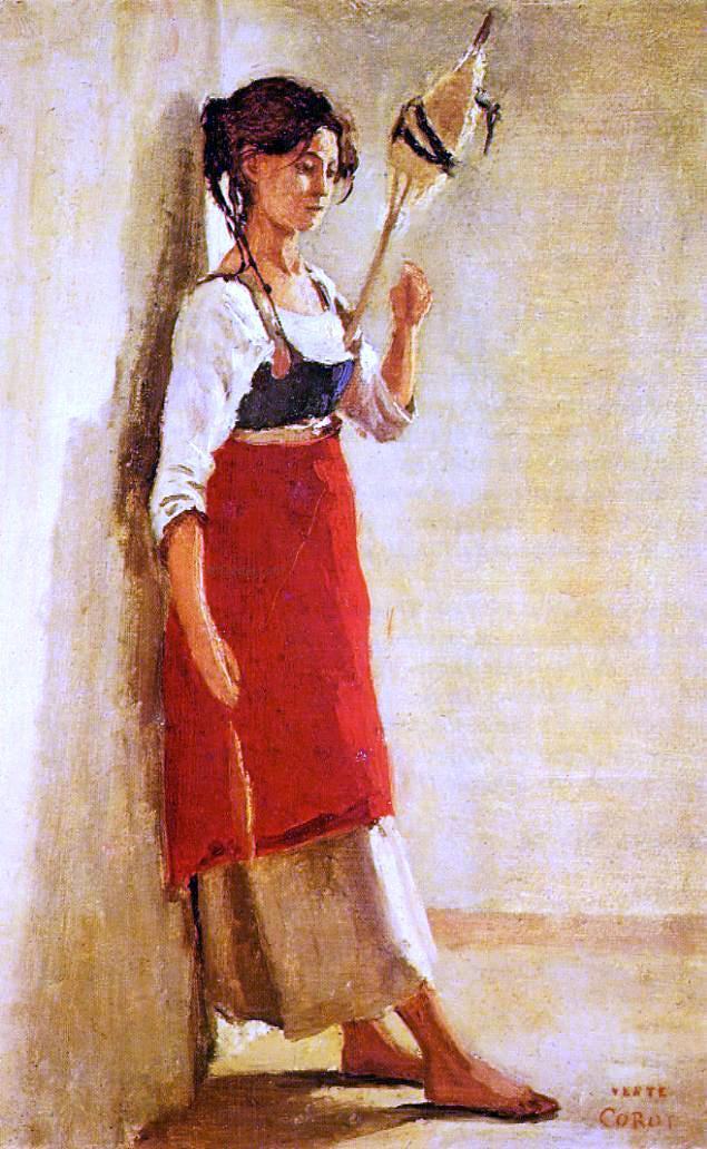 Jean-Baptiste-Camille Corot Young Italian Woman from Papigno with Her Spindle - Hand Painted Oil Painting