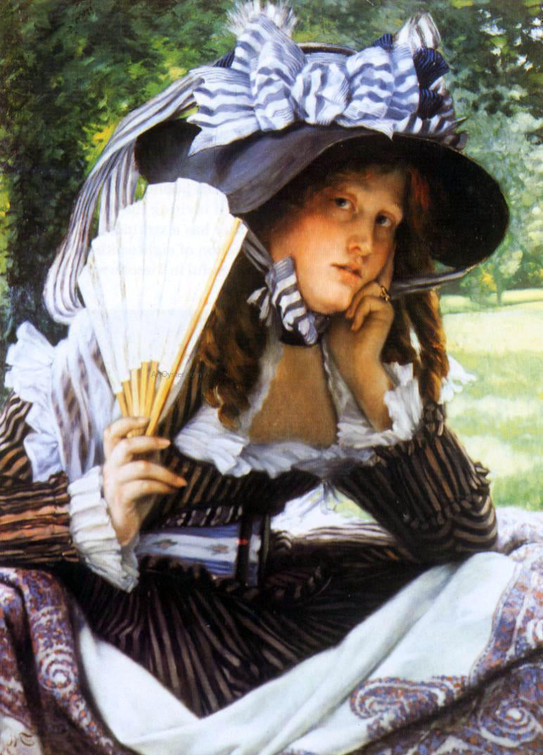 James Tissot Young Lady with a Fan - Hand Painted Oil Painting