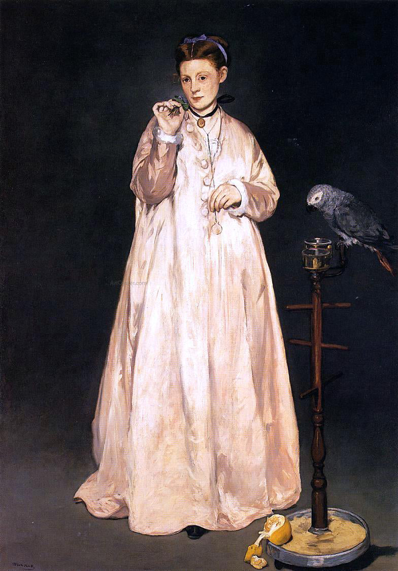 Edouard Manet Young Lady with a Parrot - Hand Painted Oil Painting