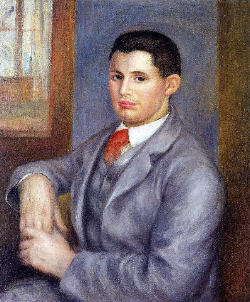 Pierre Auguste Renoir Young Man in a Red Tie, Portrait of Eugene Renoir - Hand Painted Oil Painting
