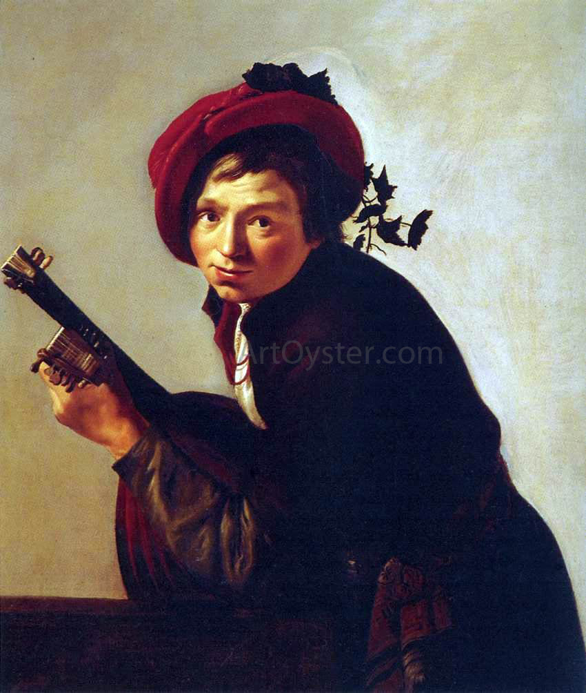 Jan Van Bijlert Young Man Playing the Lute - Hand Painted Oil Painting