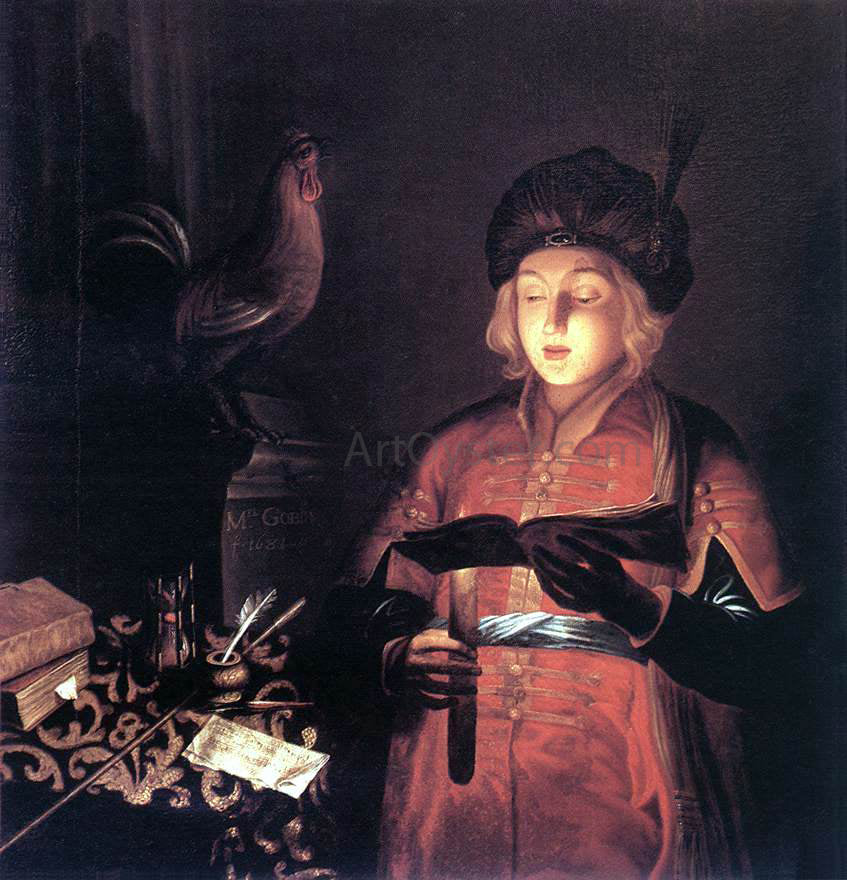Michel Gobin Young Man with a Candle - Hand Painted Oil Painting