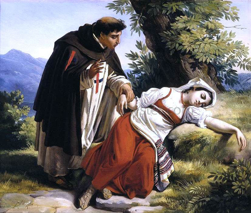 Louis-Leopold Robert Young Monk Waking a Roman Peasant Girl - Hand Painted Oil Painting