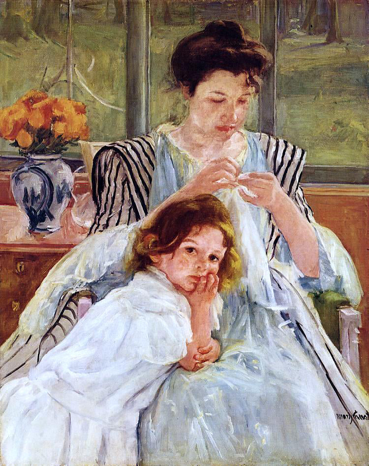 Mary Cassatt Young Mother Sewing - Hand Painted Oil Painting